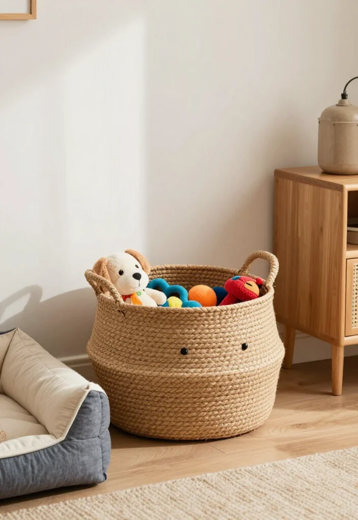 17 Gorgeous Handwoven Basket Display Ideas That Add Boho Charm (Wait Until You See #9!) - 17. Playful Pet Baskets 1