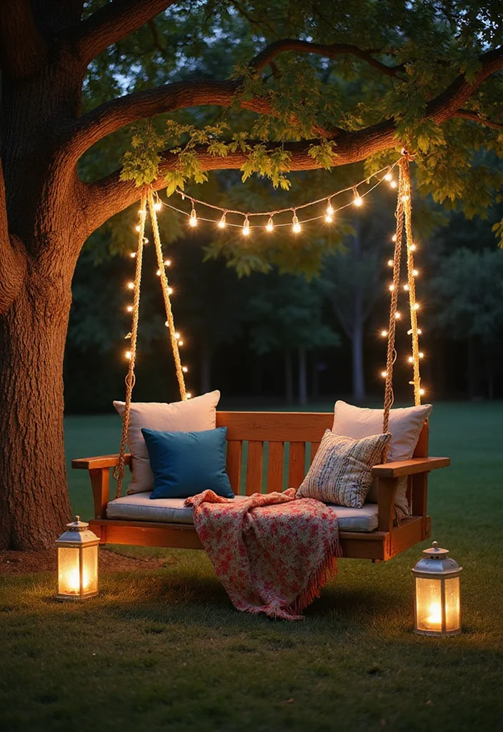 17 Romantic Outdoor String Lights Setups That Will Set the Mood for Your Date Night! - 12. Sweetheart Swing 1