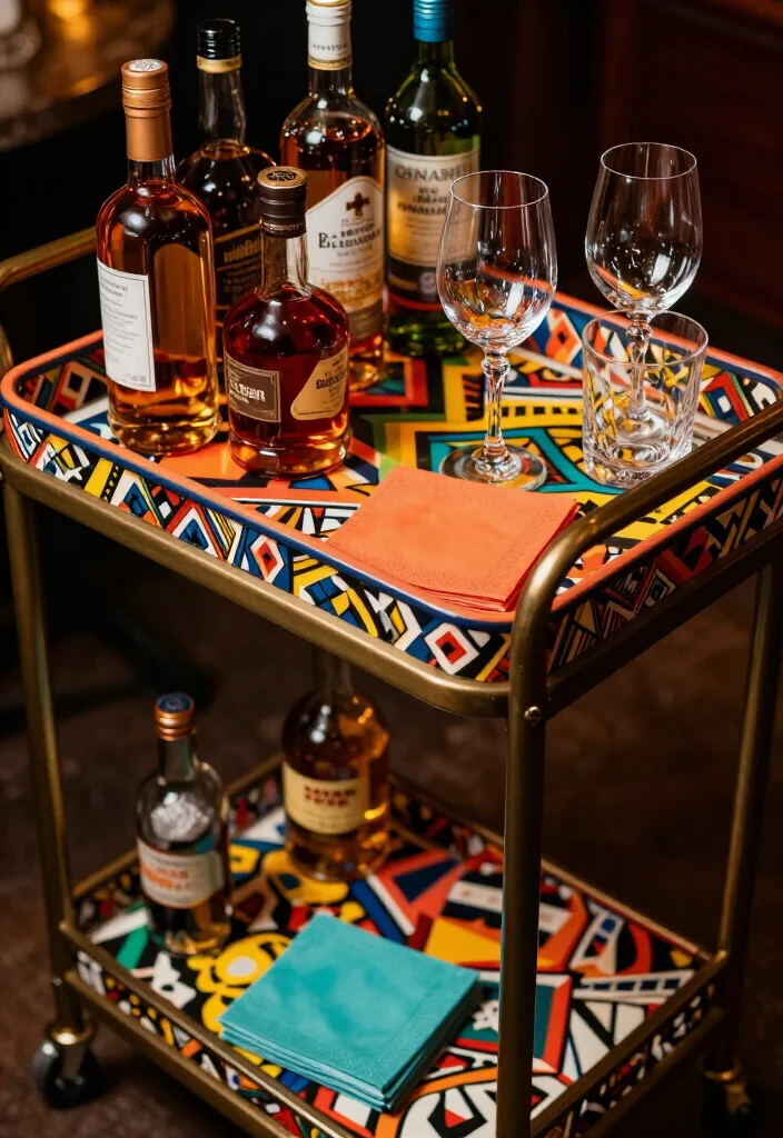 18 Creative Neo Deco Bar Cart Styling Ideas for the Ultimate Home Bar! - 10. Bold Patterns and Prints 1
