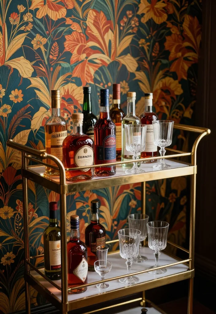 18 Creative Neo Deco Bar Cart Styling Ideas for the Ultimate Home Bar! - 13. Eye-Catching Backdrops 1