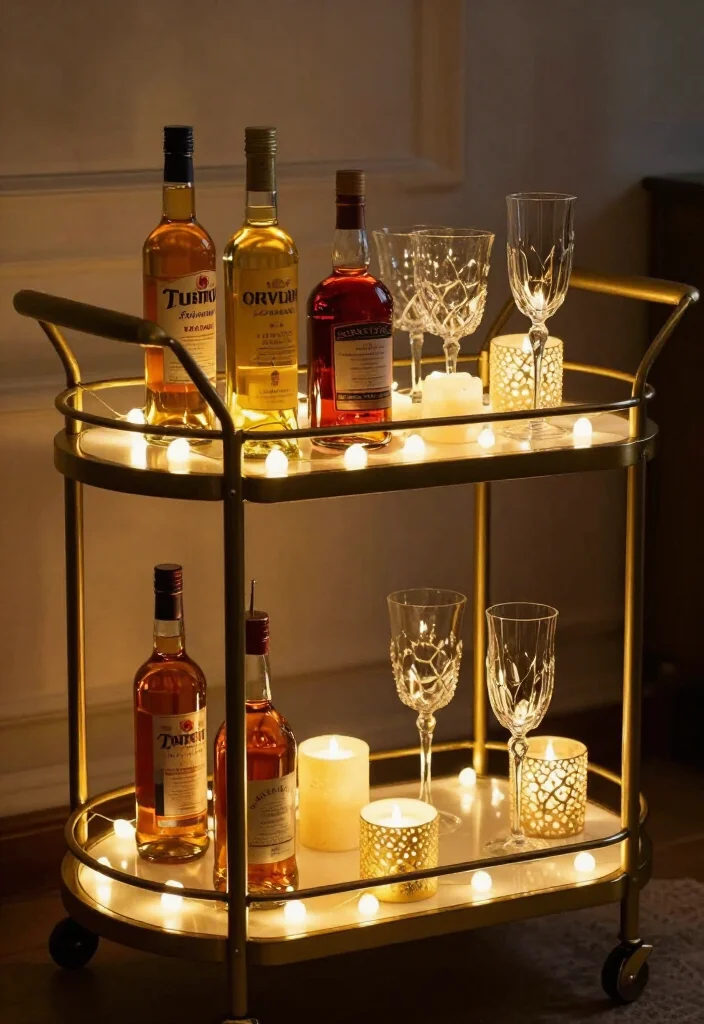 18 Creative Neo Deco Bar Cart Styling Ideas for the Ultimate Home Bar! - 17. Layered Lighting for Ambiance 1