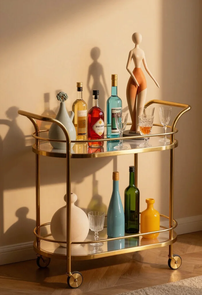 18 Creative Neo Deco Bar Cart Styling Ideas for the Ultimate Home Bar! - 3. Artistic Accessories and Sculptures 1