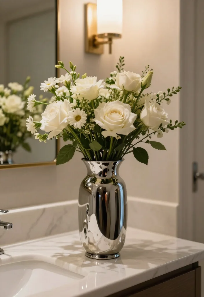 19 Elegant Chrome Bathroom Ideas to Make You Feel Like Royalty (Don’t Miss #9!) - 17. Decorative Chrome Vases 1