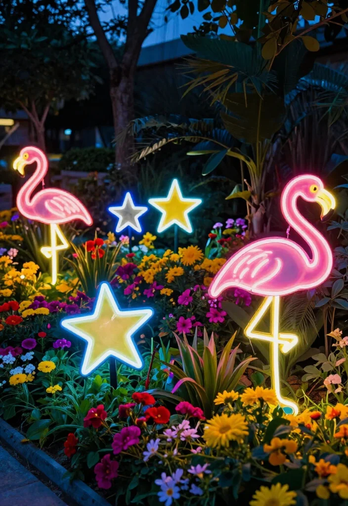 19 Unique Decorative Garden Lighting Ideas That Will Leave Everyone in Awe (#4 Will Blow Your Mind!) - 8. Playful Neon Garden Lights 1