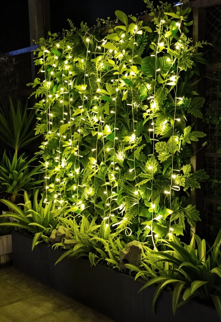 20 Magical Backyard String Lights Ideas to Transform Your Outdoor Space (You Won't Believe #12!) - 15. Vertical Garden Lighting 1