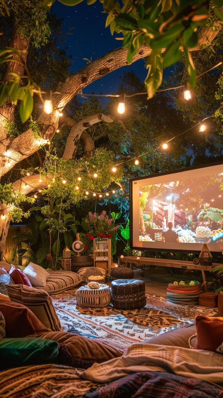 20 Magical Backyard String Lights Ideas to Transform Your Outdoor Space (You Won't Believe #12!) - 19. Evening Movie Night 1