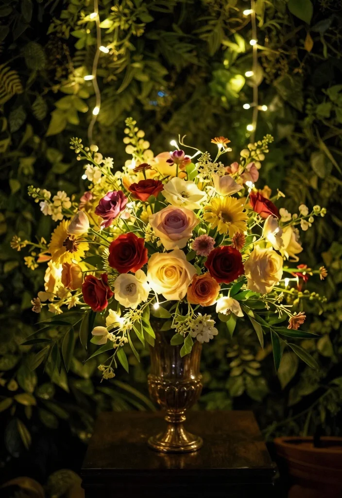 20 Whimsical Fairy Lights Decor Hacks That Will Make Your Garden Shine Bright! - 6. Floral Arrangements with Lights 1